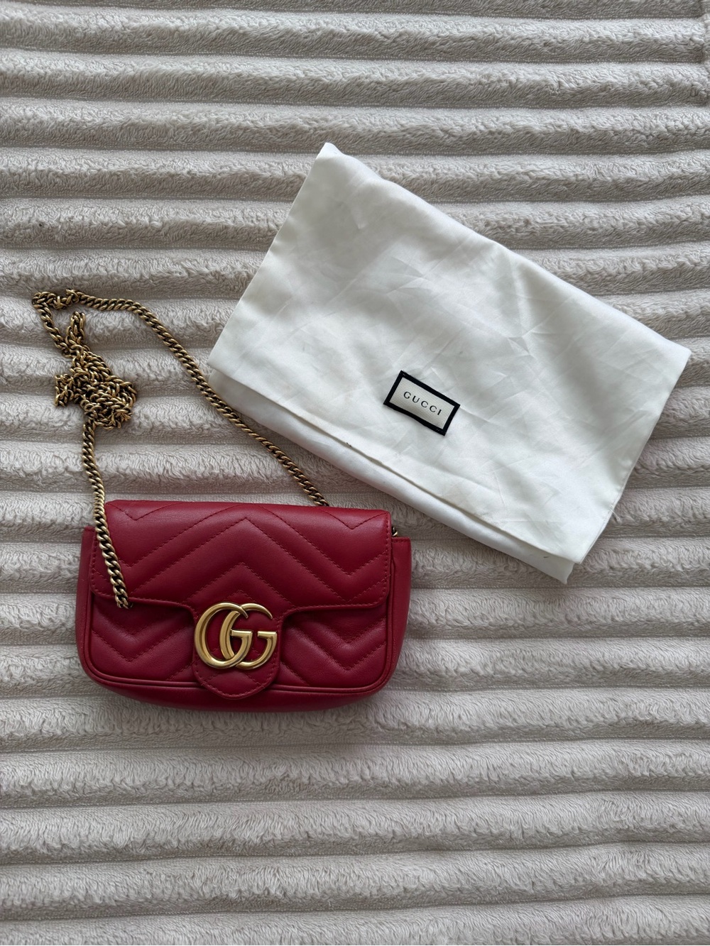 Gucci Red GG Marmont Quilted Matelassé Crossbody with Gold Hardware